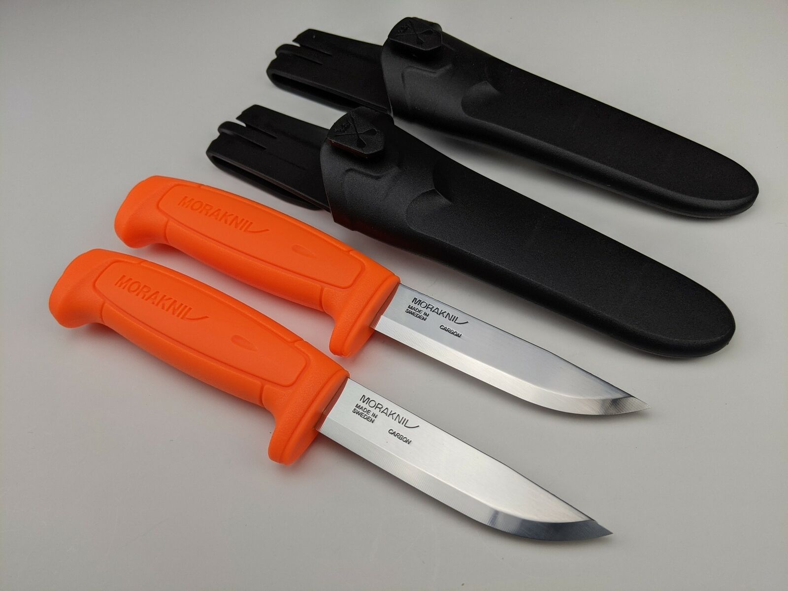 2 Pack Lot - Morakniv Basic 511 Knife & Sheath - 2 Orange Handle Mora Knives Morakniv