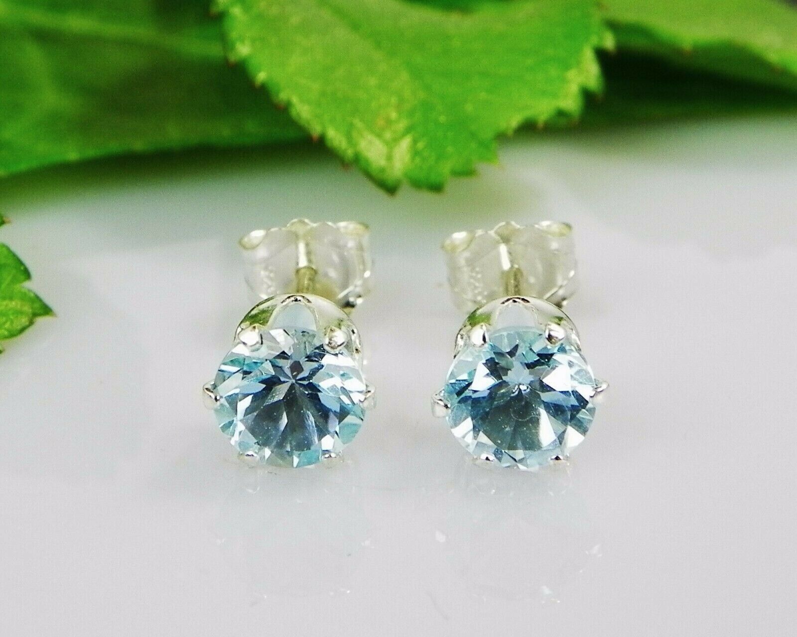 Genuine Sky Blue Topaz Round 925 Sterling Silver Earrings (Choose Your Size) "Handmade by Erika's Delights"