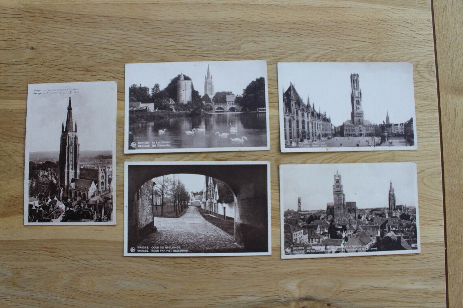 Collection of 5 Old Postcards of Bruges, Brugge,Belgium, unused, sepia Без бренда