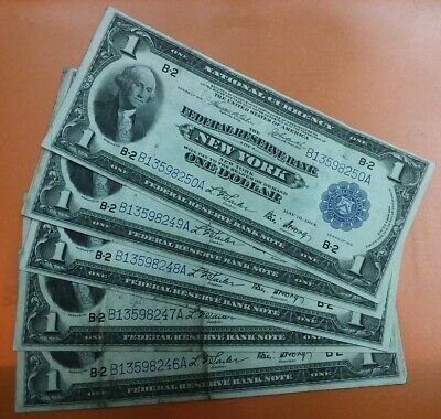 ✰ 1918 $1 Bill Lot 5 SEQUENTIAL Consecutive HORSEBLANKET Federal Reserve Notes ✰ Без бренда