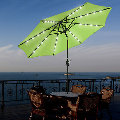 2 Pack of 9ft Solar Power Patio Umbrella 8 Ribs LED Outdoor Crank Tilt Sunshade Apluschoice 07UMB005-9ALLED-B04X2
