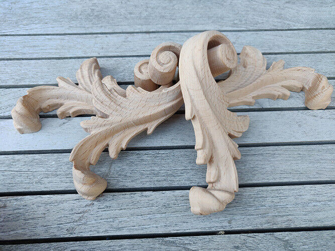 Wood Carved Flower Baroque Applique Leaves Floral Ornament Moulding Furniture 2x S.M-Art - фотография #4