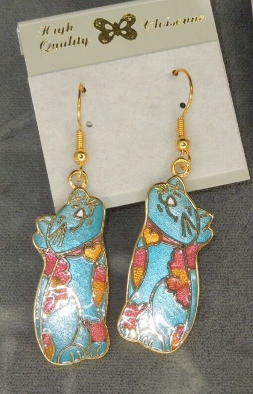 4 pairs of Enamel Cloisonne Cat Pierced & Clip dangle and post Earrings +Pin *M Без бренда - фотография #4