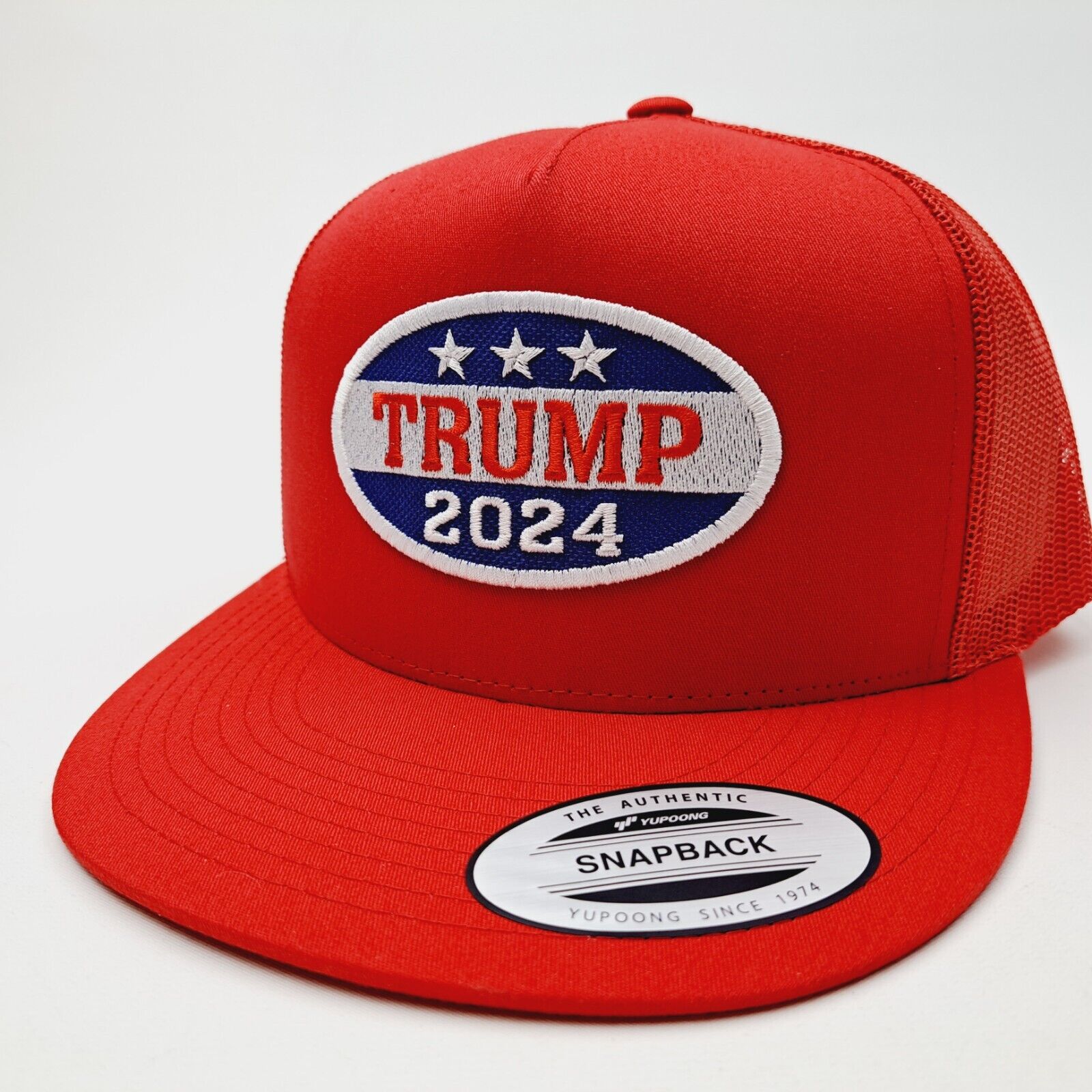 MAGA Trump 2024 Red Hat Cap  Embroidered Patch  Flat Bill Mesh Snapback  thepatriotspride.com 6006