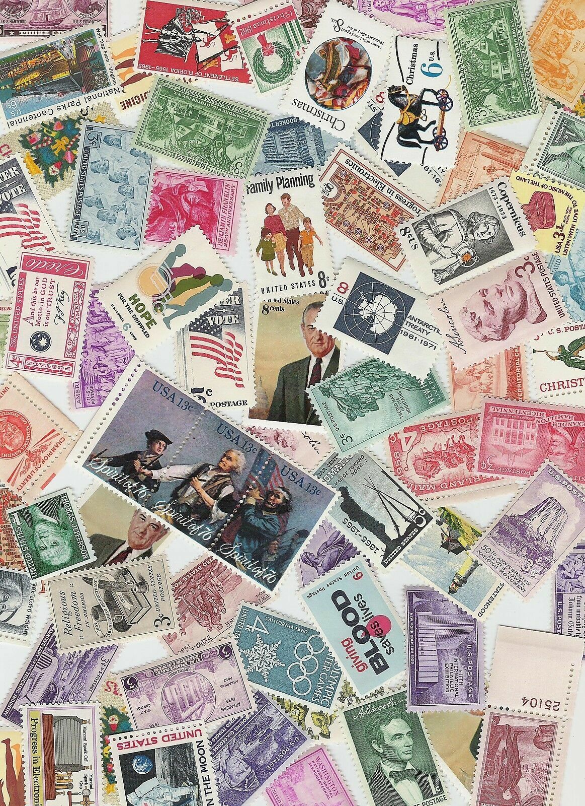 Lot (100) Different Mint US Postage Stamps Vintage Packet MNH Unused Collectible USPS - фотография #2
