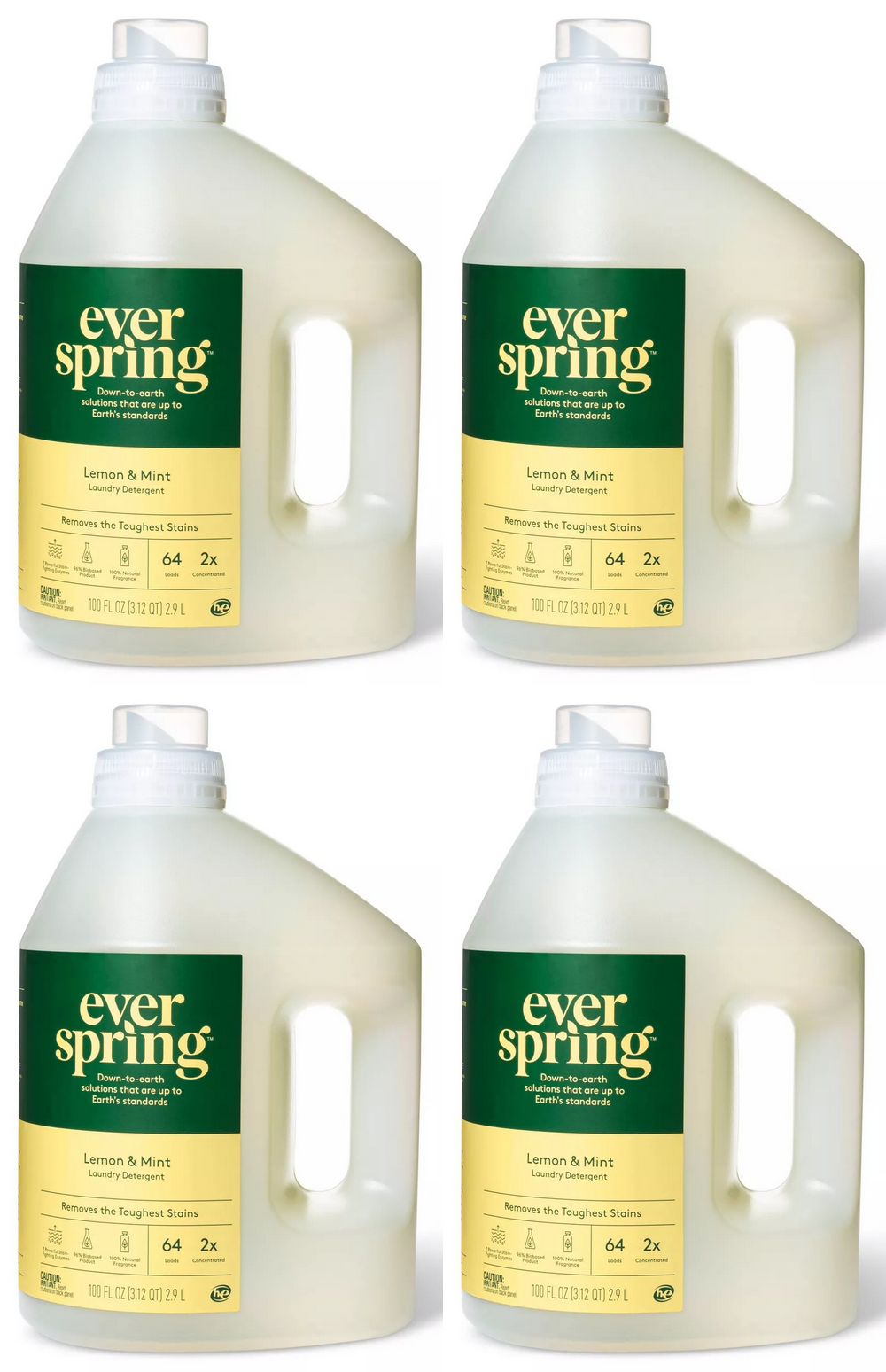 4 x Everspring Lemon Mint HE Liquid Laundry Detergent 64 Loads 100 oz (4 pack) Everspring 0829576080168