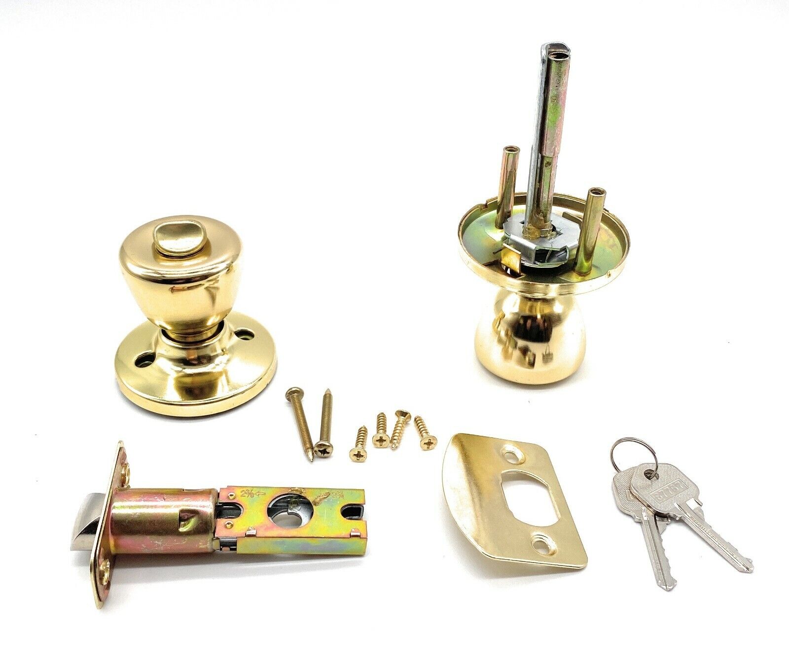 [2-PACK] Keyed Alike Entry Door Knob Lock Set, Polished Brass With 4 Keys Vault Locks 14-843 - фотография #4