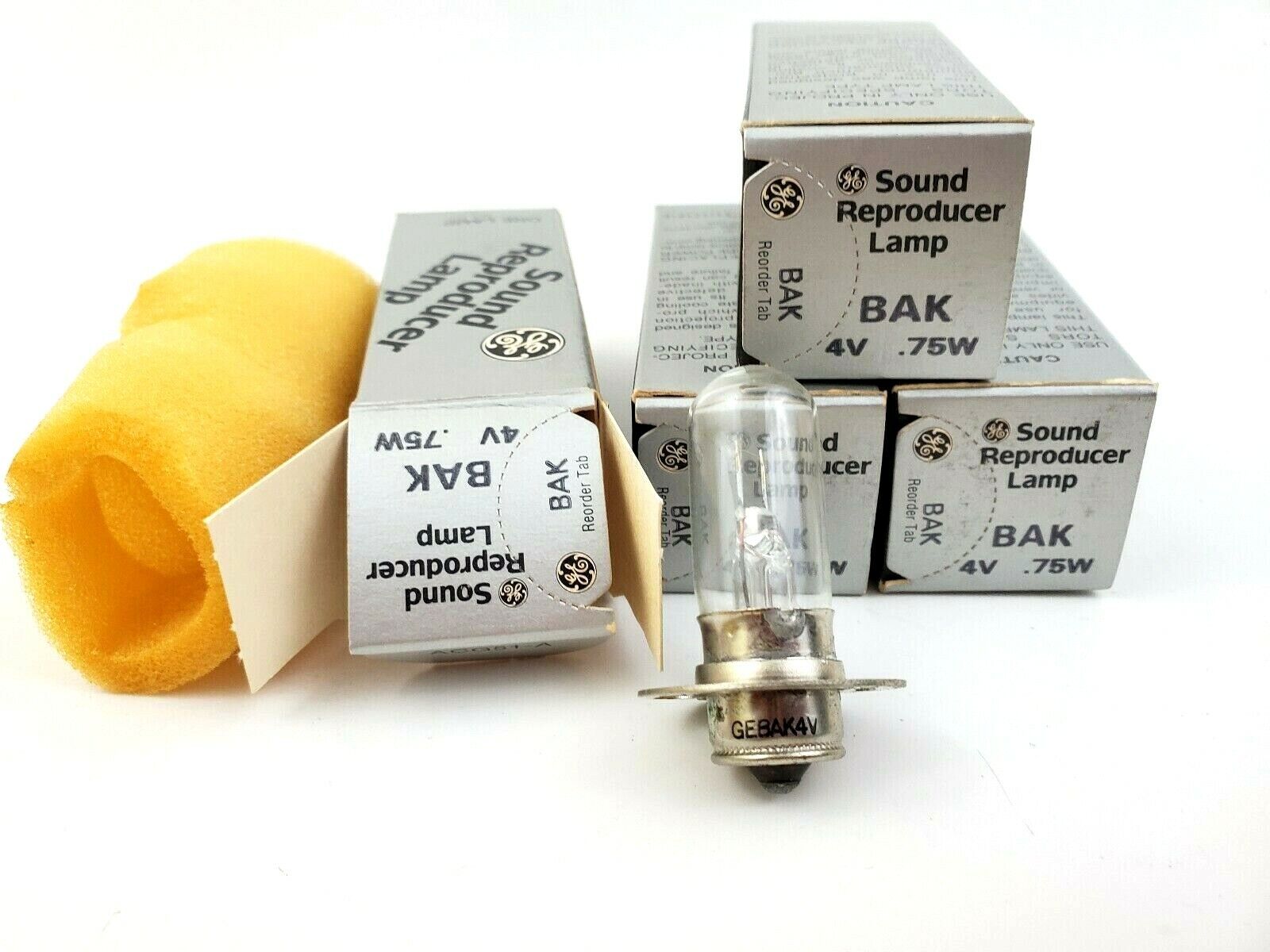 Lot of 4 GE BAK .75A 4V Sound Reproducer Lamps General Electric GE BAK