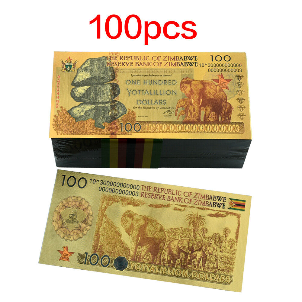 100pcs/lot Zimbabwe Gold Banknotes One Hundred Yottalillion Dollars Home Decor Без бренда - фотография #7