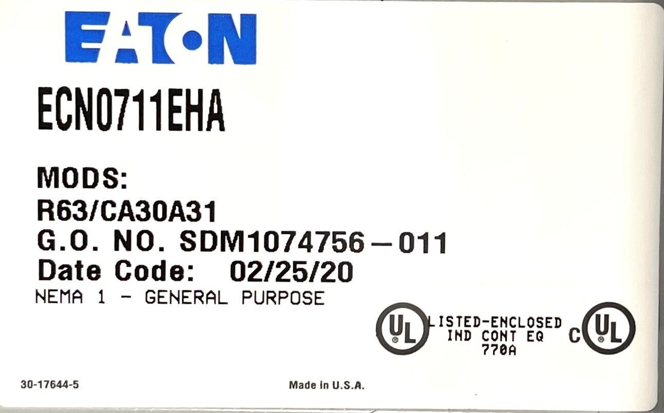 Eaton ECN0711EHA Mods:R63/CA30A31 Freedom NEMA Motor Control Starter Eaton ECN0711EHA - фотография #3