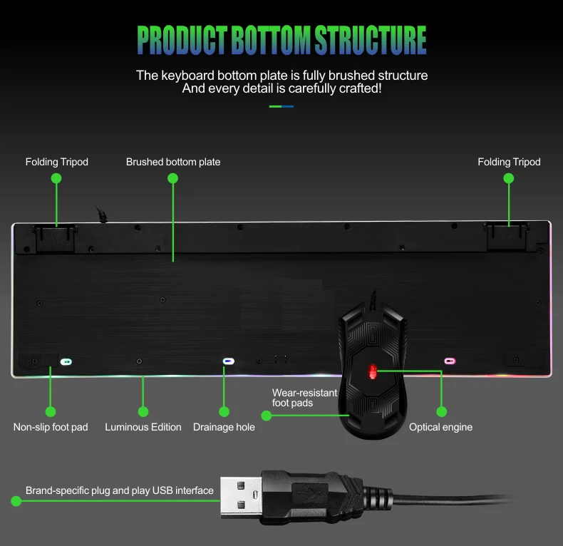 Gaming Keyboard and Mouse Set, Rainbow, Waterproof Keyboard, 1000 DPI Mouse Unbranded - фотография #6