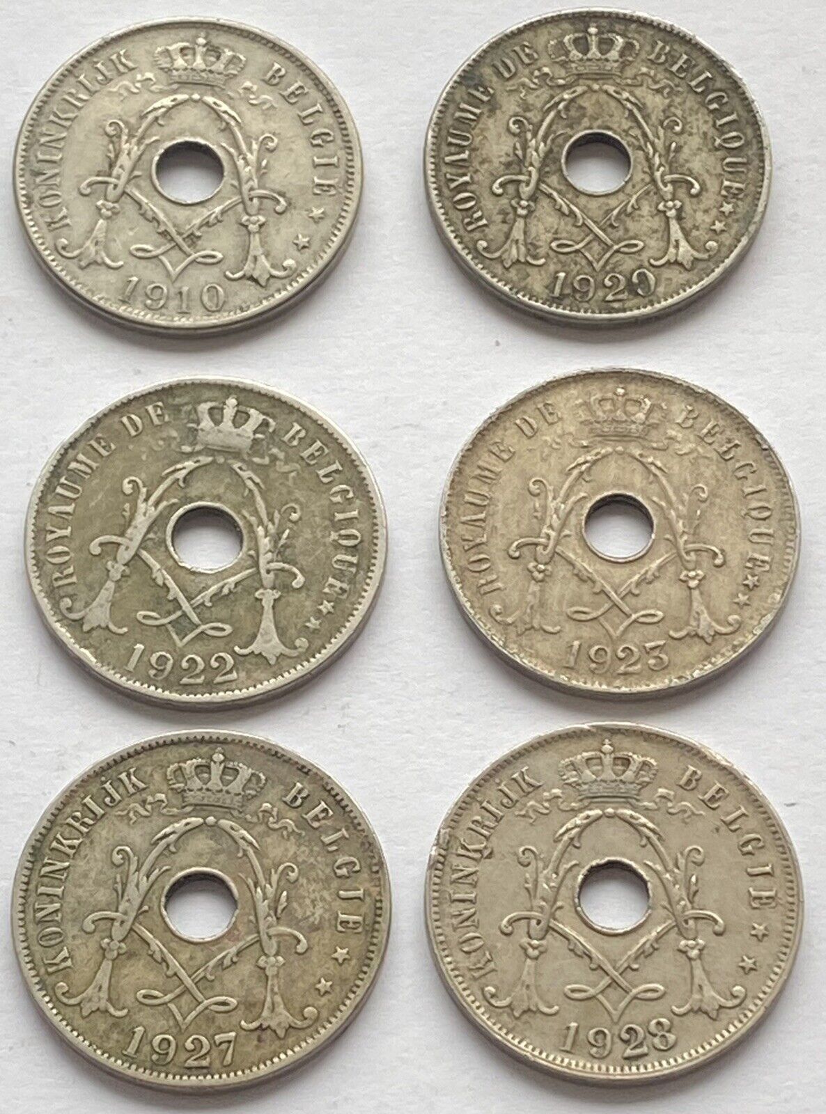 6 x - Belgium - 25 Centimes - 1910,1920,1922,1925,1927 & 1928 - Free UK P&P  Без бренда - фотография #3