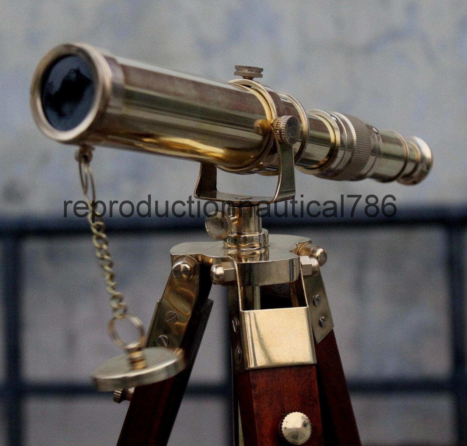 Vintage Solid Brass Telescope With Wooden Tripod Nautical Navy Ship Telescope  Без бренда - фотография #3