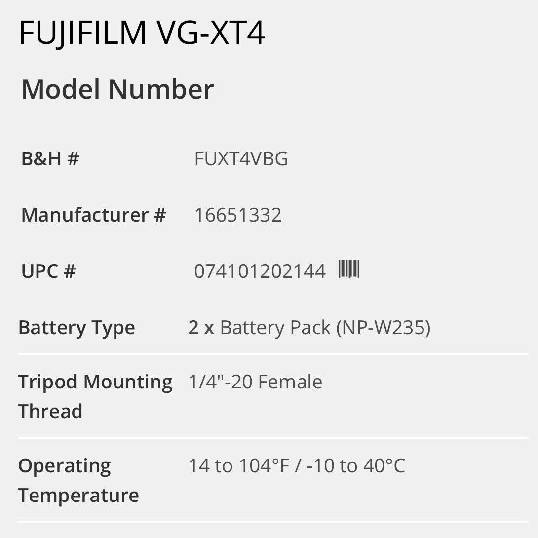 Fujifilm X-T4 Vertical Battery Grip (New, never used) Fujifilm VG-XT4 - фотография #9