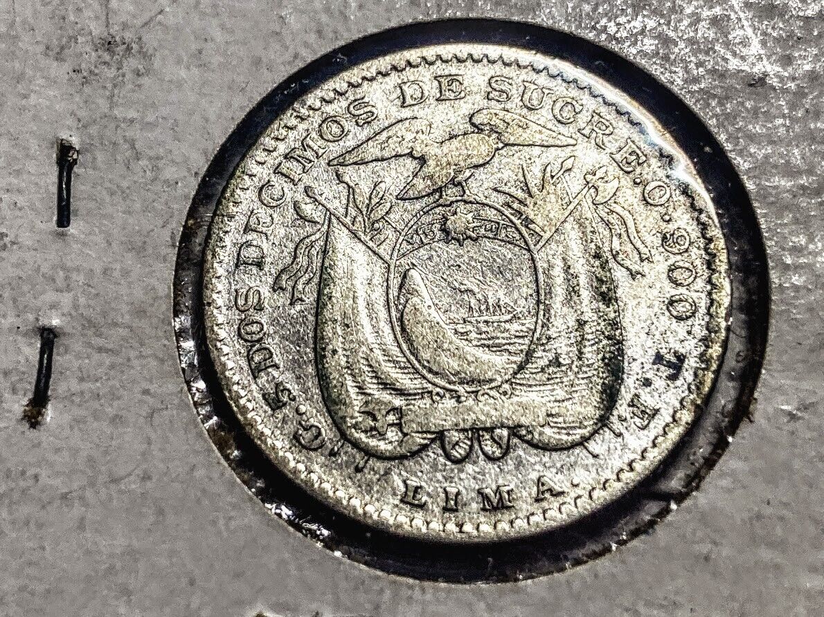 Ecuador 3 Coins, Scarce 1893/89 TF.900 2 decimos UNC 1944 .720 AU, 1937 Sucre Без бренда - фотография #4