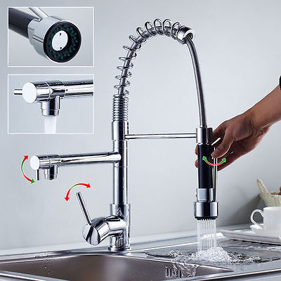 Chrome Kitchen Swivel Spout Single Handle Sink Faucet Pull Down Spray Mixer Tap Hownifety HE0372 - фотография #3