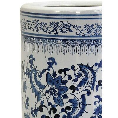 Oriental Furniture 24" Floral Blue & White Porcelain Umbrella Stand Red Lantern BW-UMBR-BWFL - фотография #4