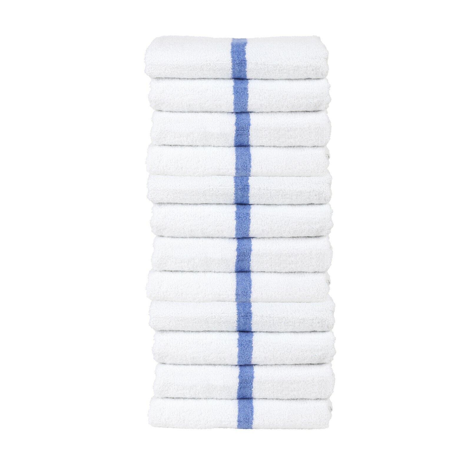 Striped Cotton Pool Towels - Bulk Value 12 Pack - 22 x 44 - White w/ Blue Stripe Arkwright