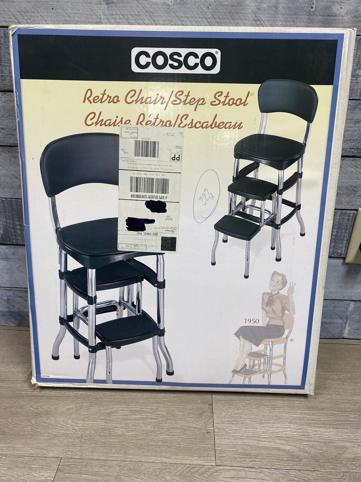 Cosco 1950 Style Black Retro Counter Chair / Step Stool New In Box O9 Does not apply