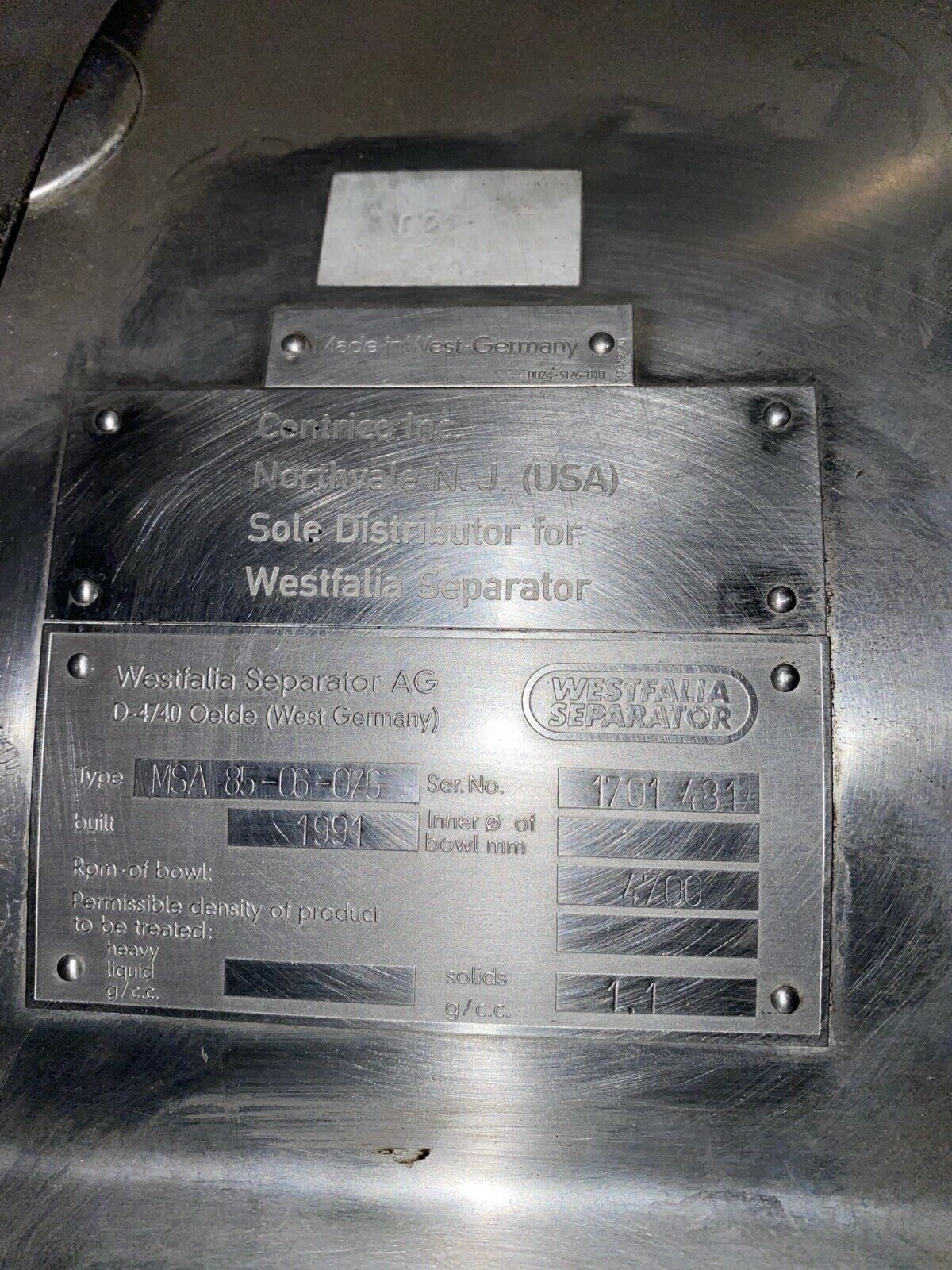Westfalia Clarifier Centrifuge  Без бренда MSA 85-06-076 - фотография #7