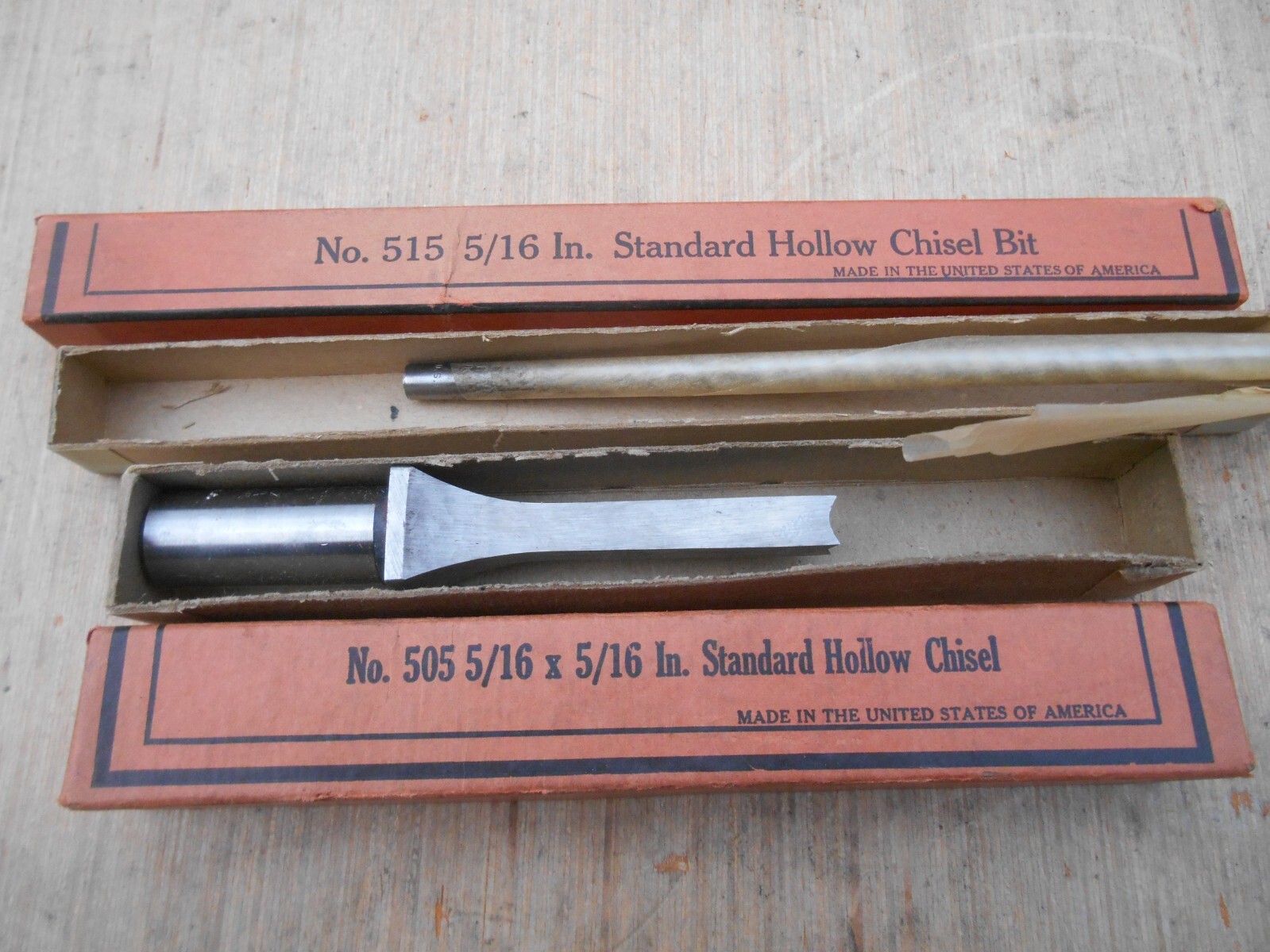 VTG. DELTA 5/16" STANDARD HOLLOW CHISEL AND BIT , NO. 505 & 515 , NOS. Delta