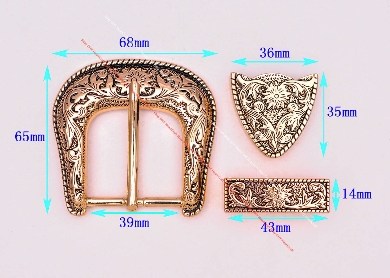 Heavy Gold Western Cowboy Belt Buckle 3 Piece Set Floral Carved Unisex 1-1/2" Unbranded Does not apply - фотография #2