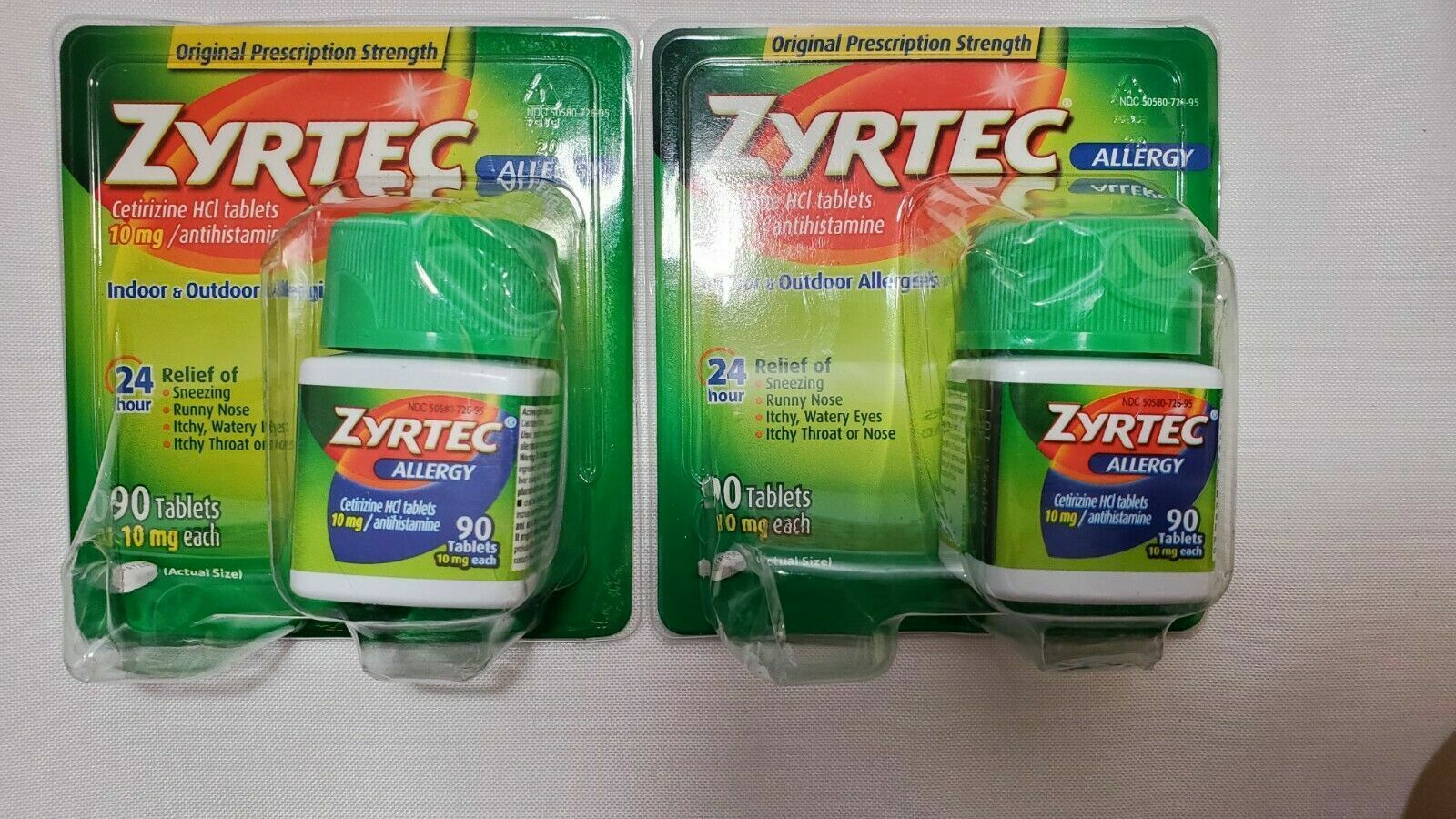 Zyrtec Allergy 24 Hour Relief 10mg, 90 ct, *LOT OF 2* - DAMAGED BOX Zyrtec MS-20690
