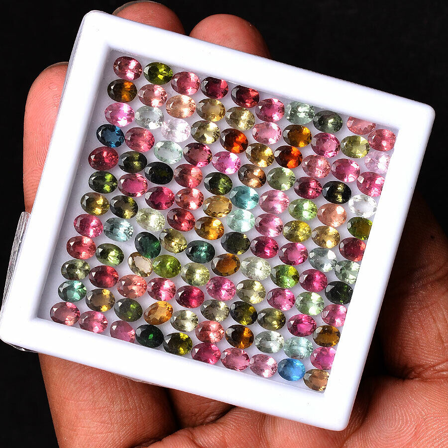 120 Pcs Natural Tourmaline Multi-Color Lot 5mmx4mm Oval Cut Sparkling Gemstones USHAQGEMS - фотография #2