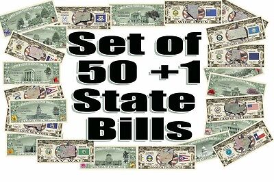 50 + 1 US State Million Dollar Bill Set w Map, Capitol Bldg, Bird, Tree, Flower Без бренда