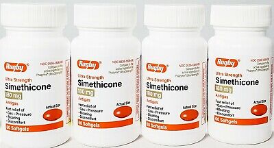 Rugby Simethicone Gas Relief 180mg (Compare to Phazyme) 60ct -4 pack-Exp 01-2025 Rugby