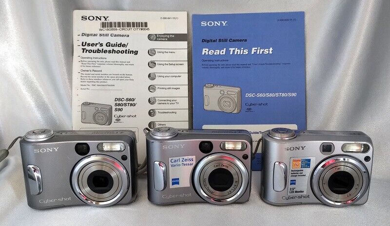 Lot (3) SONY Cyber-Shot Silver Digital Cameras (DSC-S60/S90) 4.1 MP - Parts Only Sony Cyber-shot DSC-S60