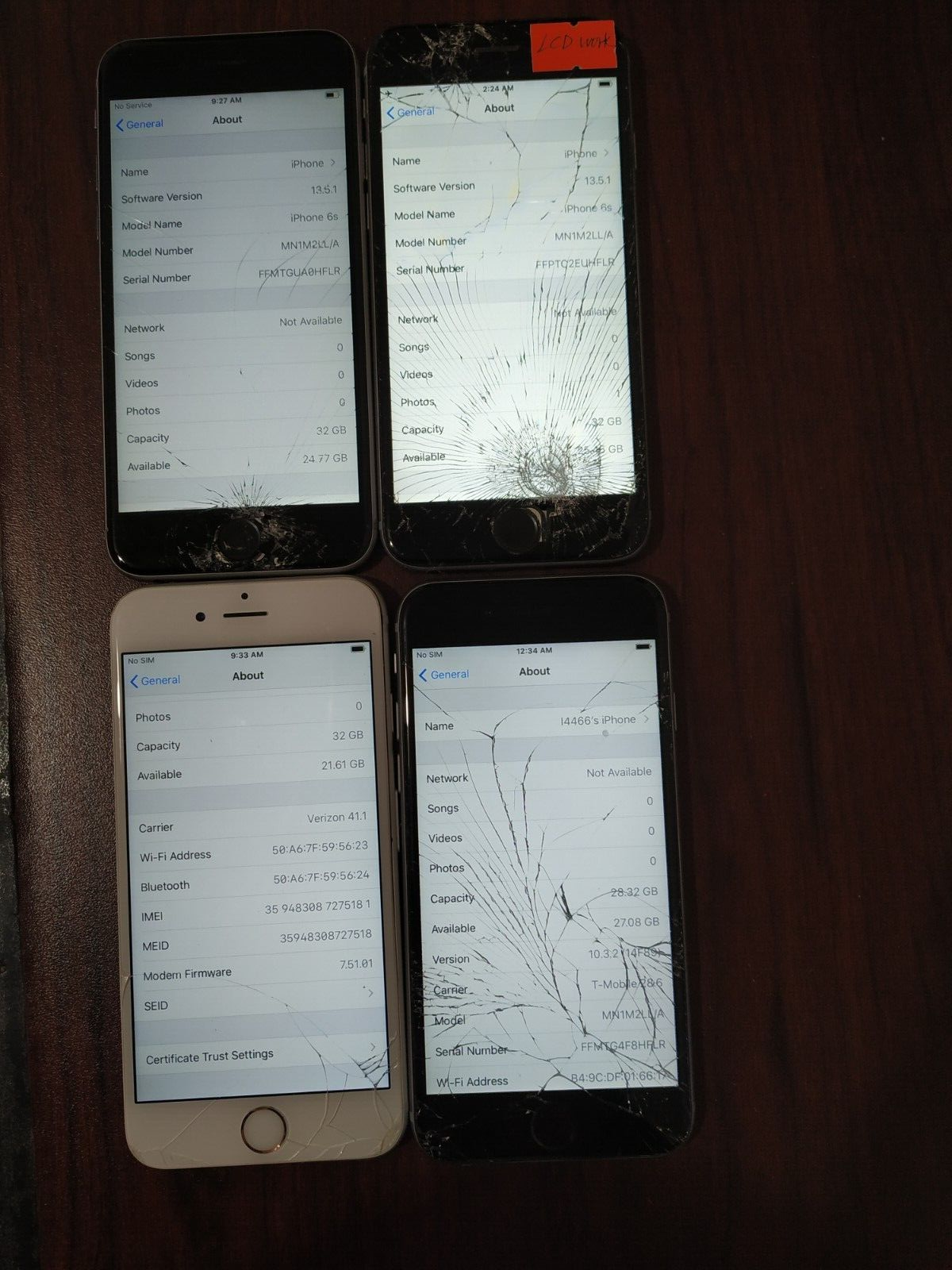 Lot of 4 Apple iPhone 6S 32GB ( Verizon/ T-Mobile  ) Silver for parts Apple Apple iPhone 6s - фотография #8
