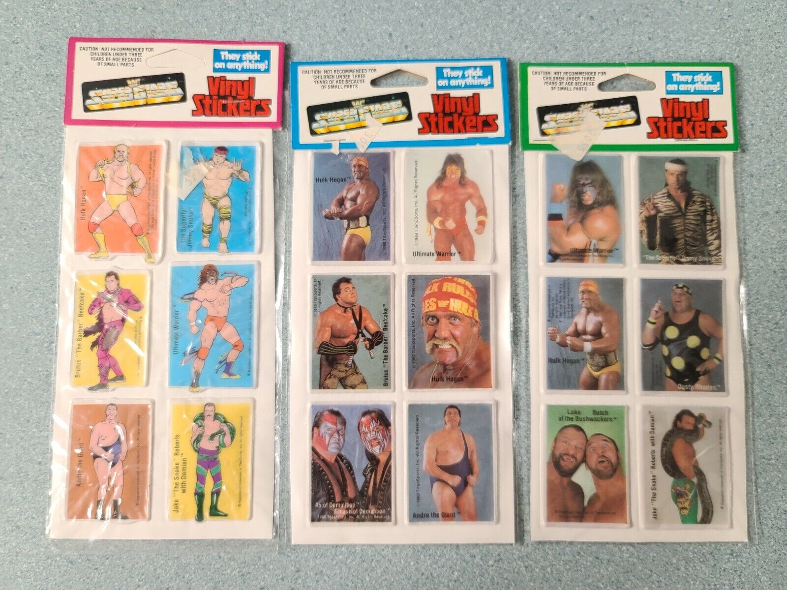 Vintage WWF VINYL STICKERS LOT (3) Puffy Wrestling Superstars Titan Sealed Без бренда