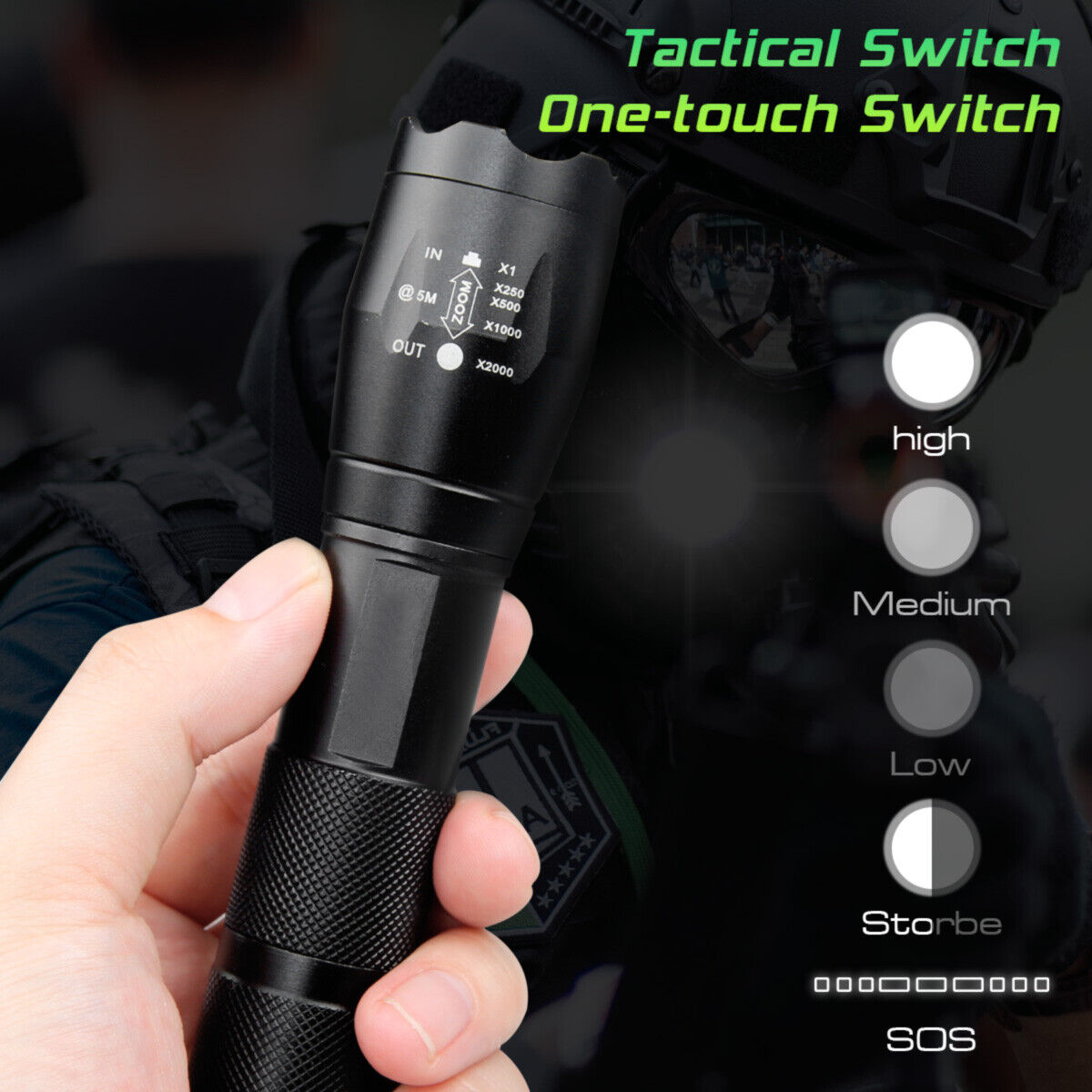 5X Tactical 18650 Flashlight LED High Powered 5 Modes Zoomable Aluminum Light Wholefire X800 - фотография #7