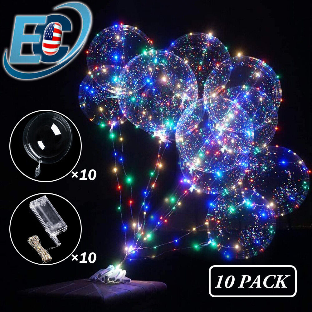 10 PCS LED Light Up BoBo Balloons Clear Helium Balloon Party Birthday Decoration Unbranded Does Not Apply