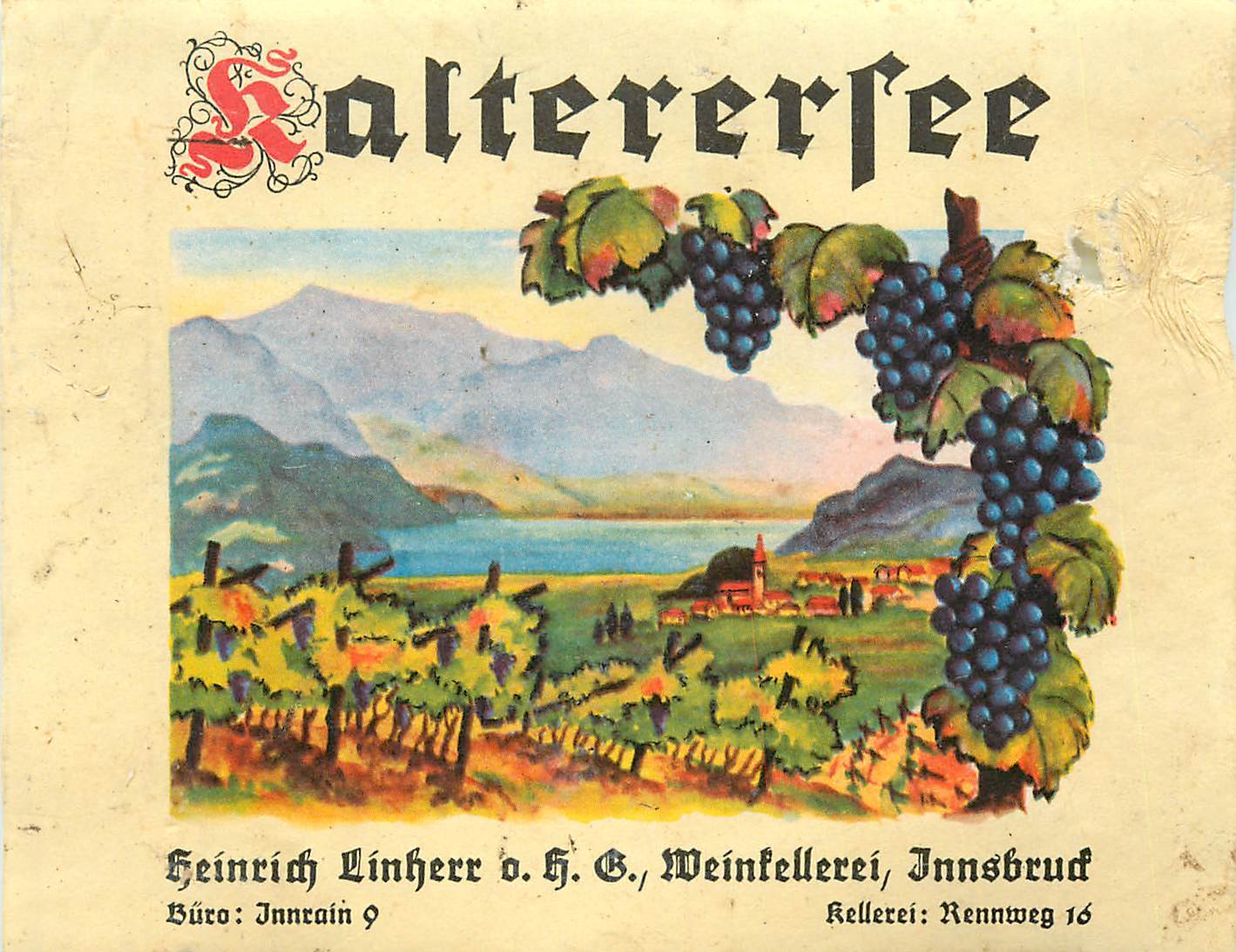 Label Wine Liquor Kaltersee Wine Heinrich Linherr O H G Weinfellerei Innsbrund Kaltersee