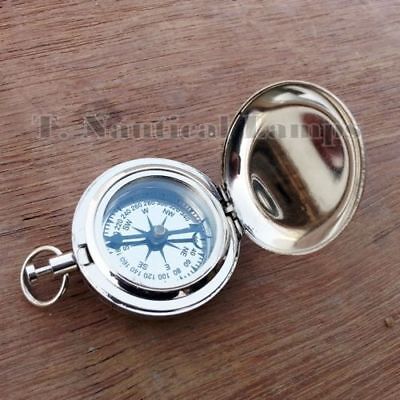 Nickel Plated Brass Pocket Compass Push Button Nautical Compass Maritime Gift Без бренда - фотография #2
