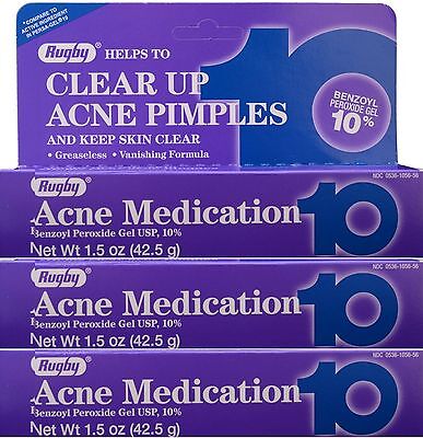 Rugby Acne Gel Benzoyl Peroxide 10% -1.5oz Tube -3 Pack -Expiration Date 03-2024 Rugby