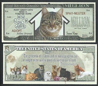 Lot of 25 BILLS - CAT RESCUE MILLION DOLLAR NOVELTY BILL w Gandhi quote Без бренда