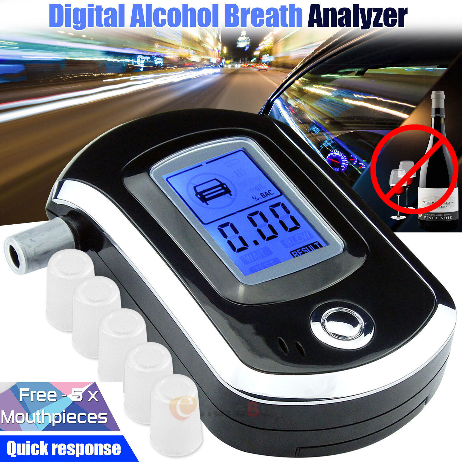 Advance Police Digital Breath Alcohol Tester LCD Breathalyzer Analyzer Detector Unbranded/Generic Does not apply