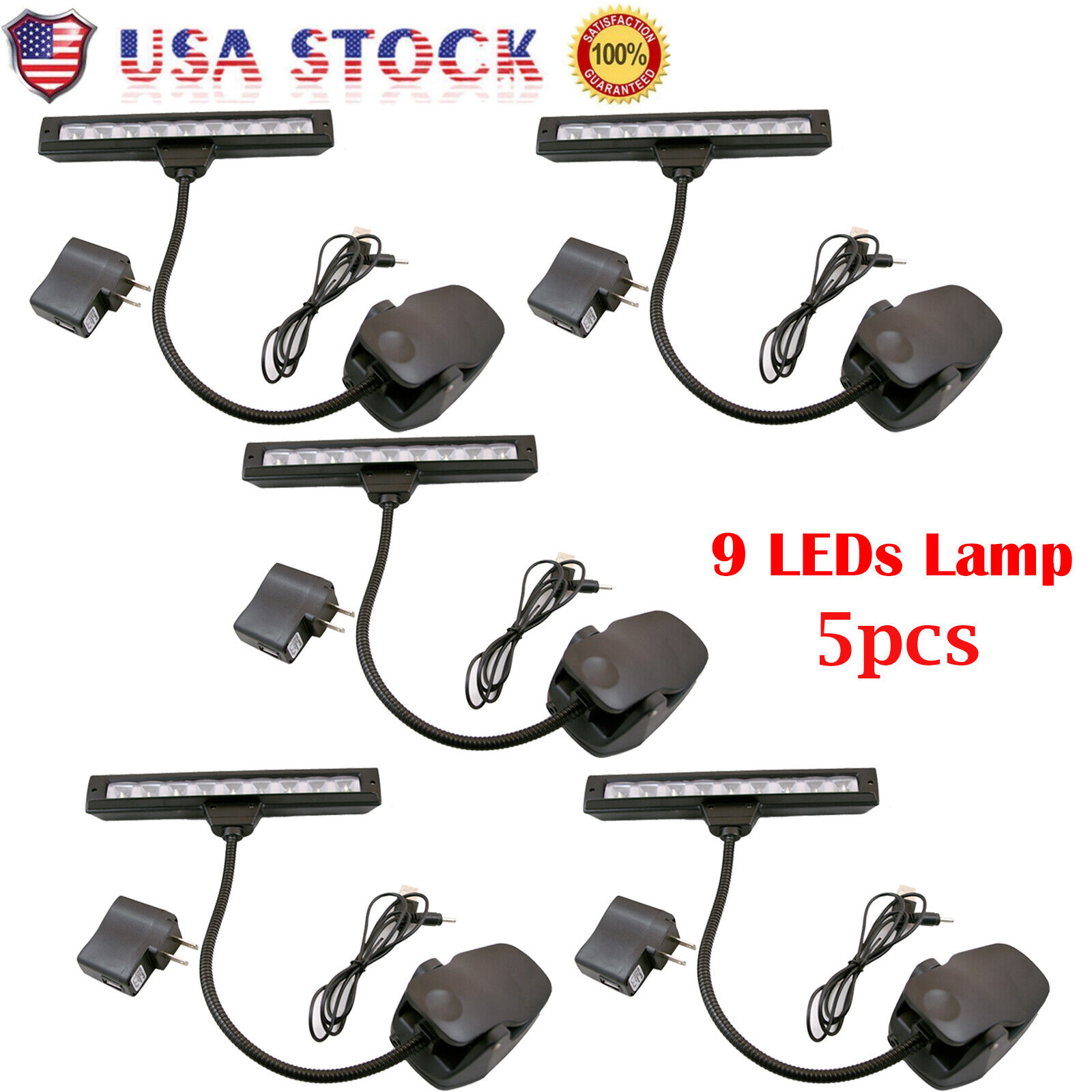 5pcs 9 LEDs Flexible Lamp Light Clip-On Orchestra Music Stand With Adapter Black Unbranded/Generic Does Not Apply