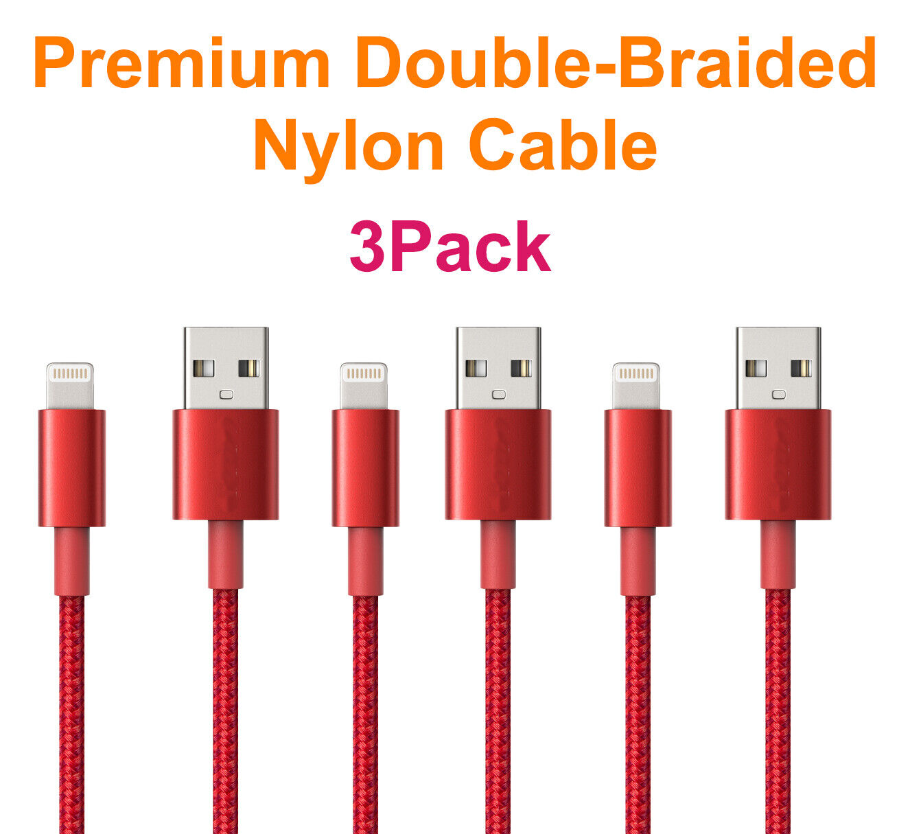 3-Pack Fast USB Charger Braided Cable Charging Cord For iPhone 5 6 7 8 X XS 11  Macro