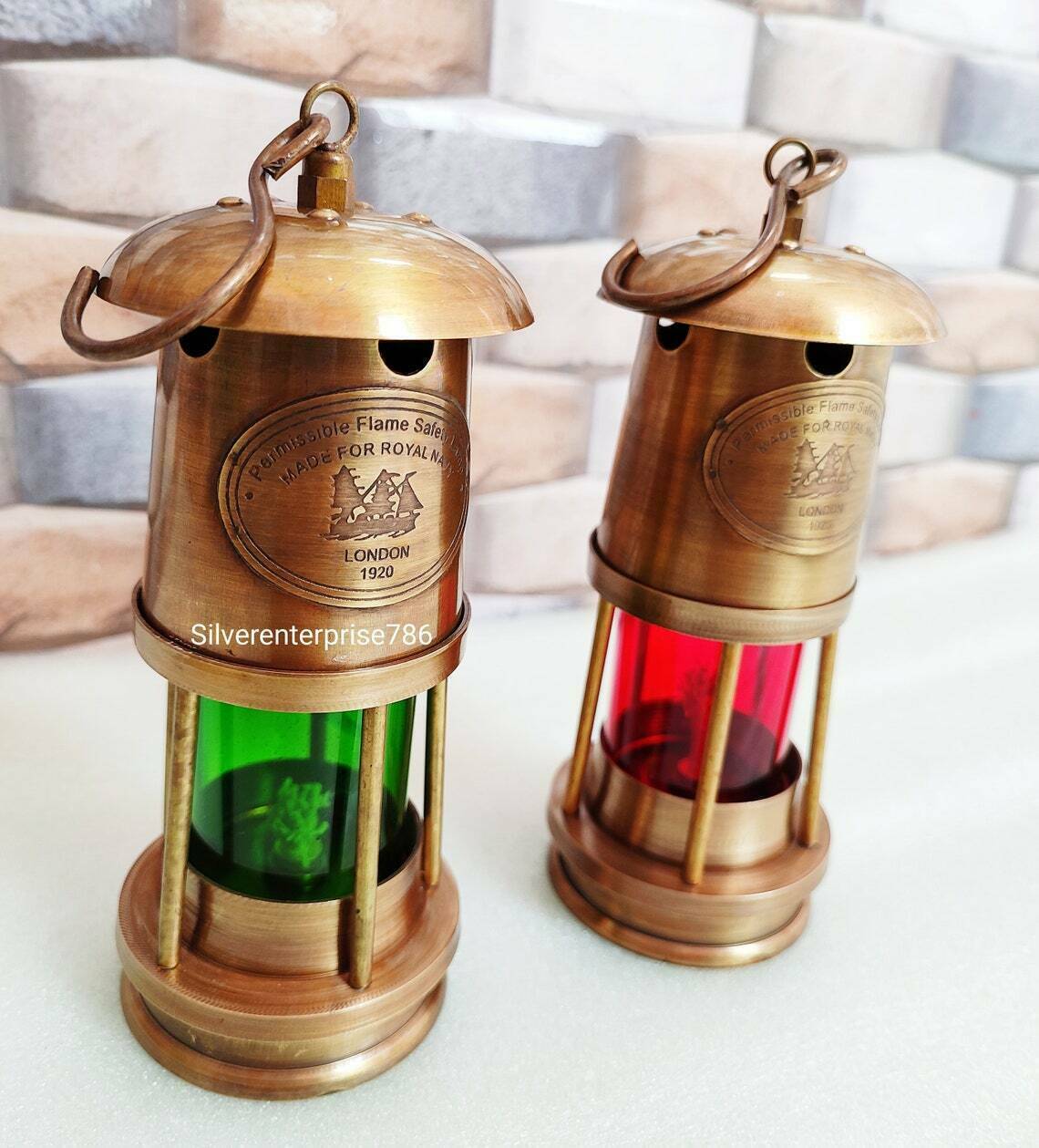 Set Of 2 Antique Brass Minor Lamp Vintage Nautical Ship Boat Light Lantern Décor Без бренда - фотография #8