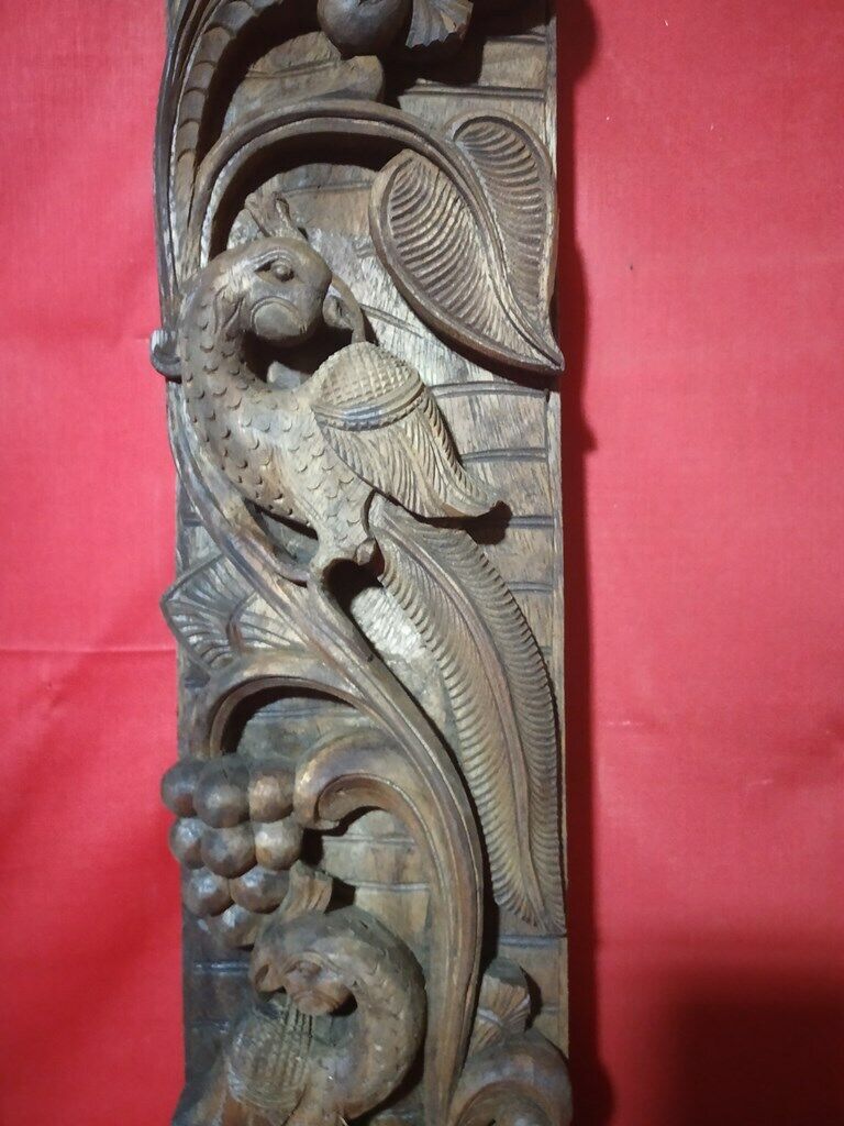 Vintage Wall Panel Pair Wooden Floral Hindu Temple Peacock Carving Decor Door US Без бренда - фотография #5