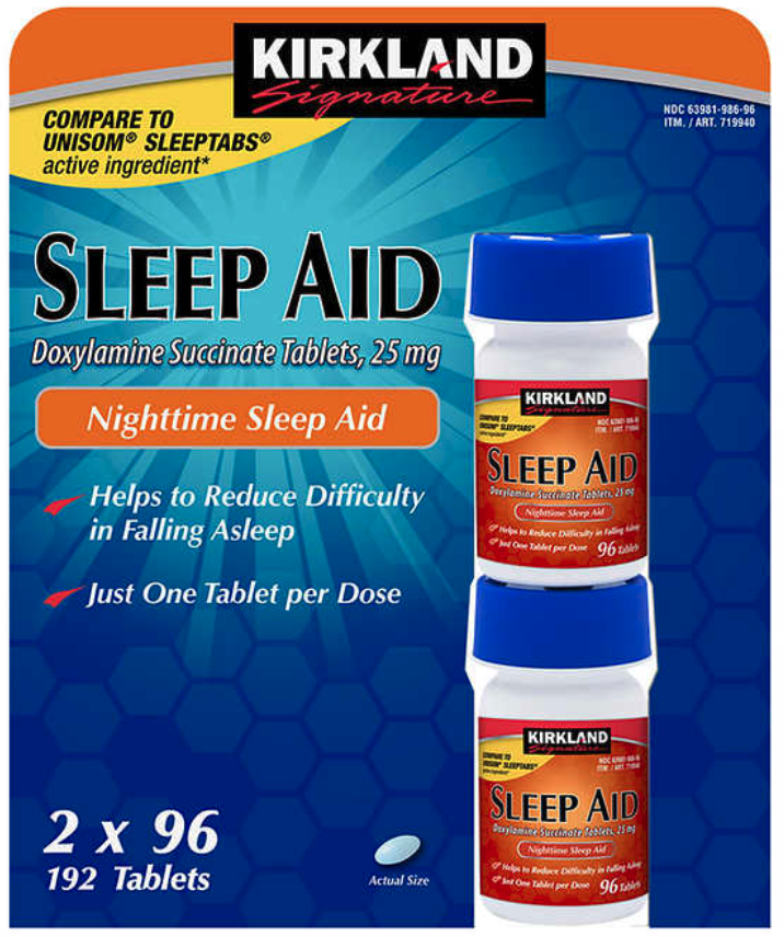 Kirkland Signature Sleep Aid Doxylamine Succinate 25 Mg 2 X 96 Tablets 192-Count Kirkland Signature 719940