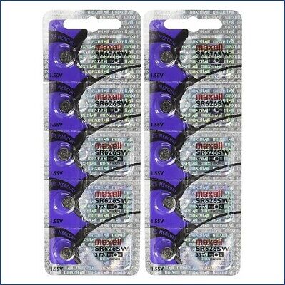 10 Maxell Watch Batteries SR626SW Silver Oxide 1.55V Equivalent 377 BL10 SR66 Maxell SR626SW