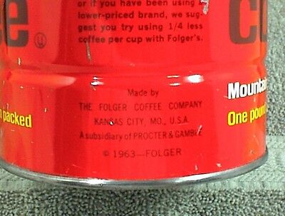 VINTAGE FOLGERS COFFEE CAN DRIP GRIND 1 LB TIN MOUNTAIN GROWN 097K3 FOLGER`S - фотография #5