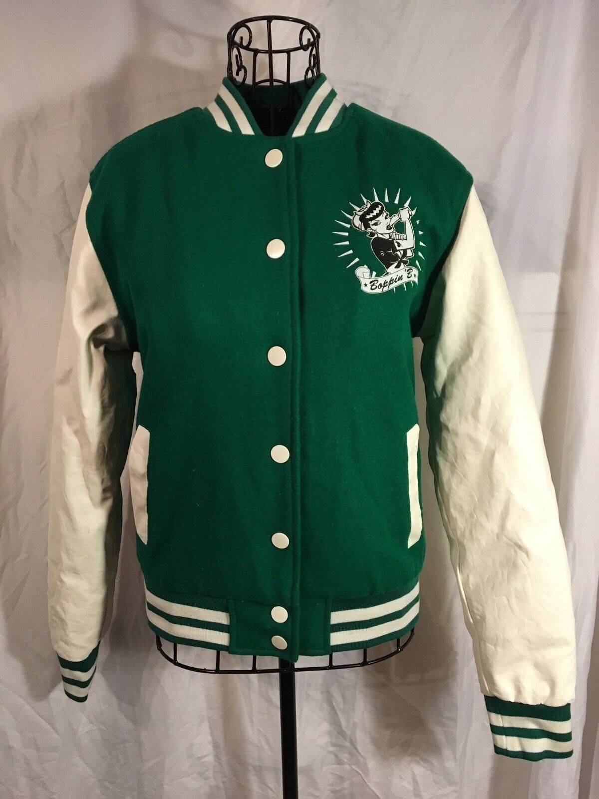 NWT Teen girl's Urban Classics old school jacket green and white size medium Urban Classics TB217