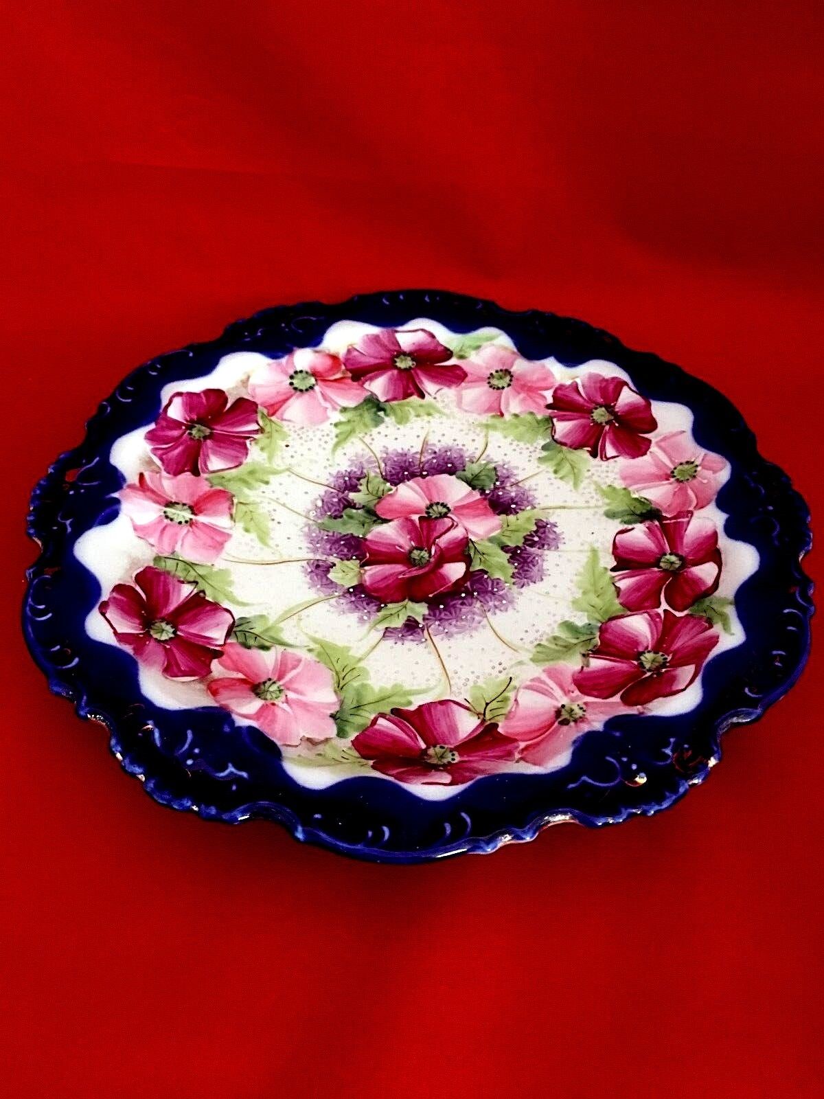 Antique Nippon Bowl Lidded with under plate cobalt edged floral violets design Без бренда - фотография #2