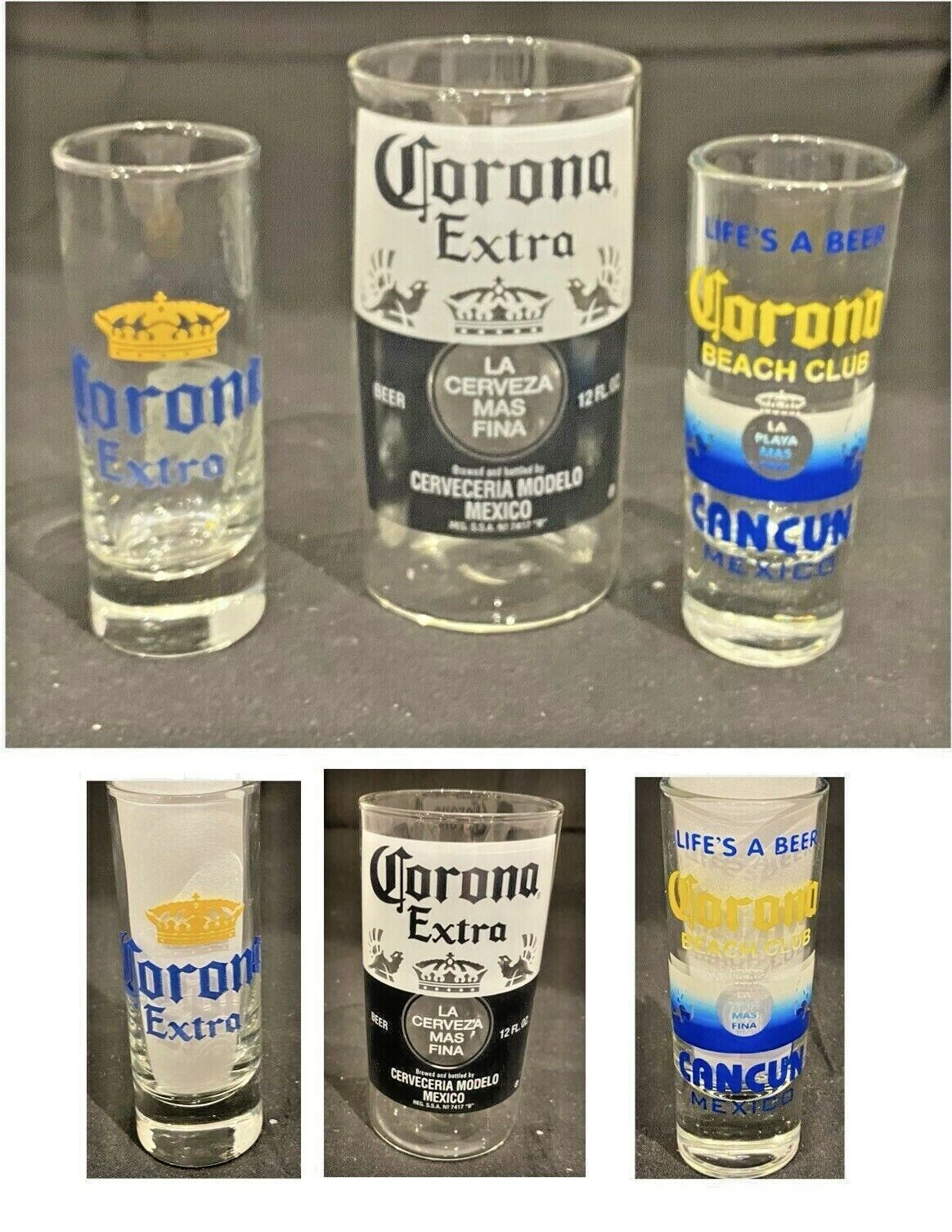 VINTAGE CORONA Beer Bar Sampler 10 oz. & Shot Glasses 3 oz. 3-Piece Set Corona